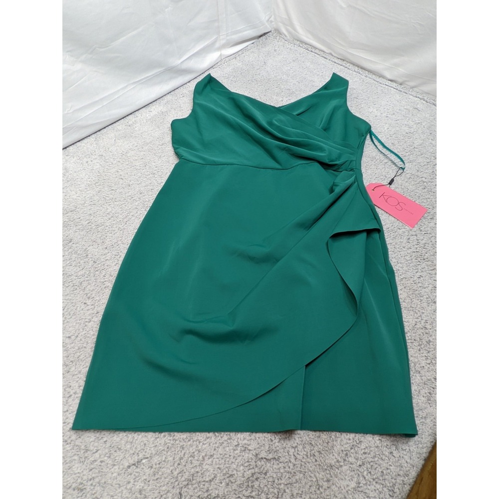 KOS Couture Emerald Green Plus Size Dress 3XL Draped Asymmetrical Cocktail‎ NWT
